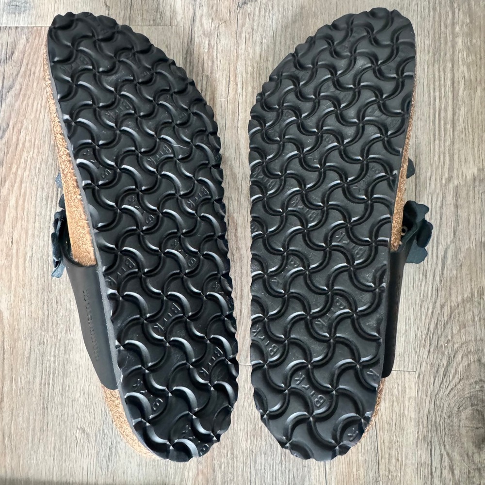 Birkenstock Gizeh Black Floral Leather Thong Sandals Womens 41 W10 M8 Germany - Picture 12 of 12